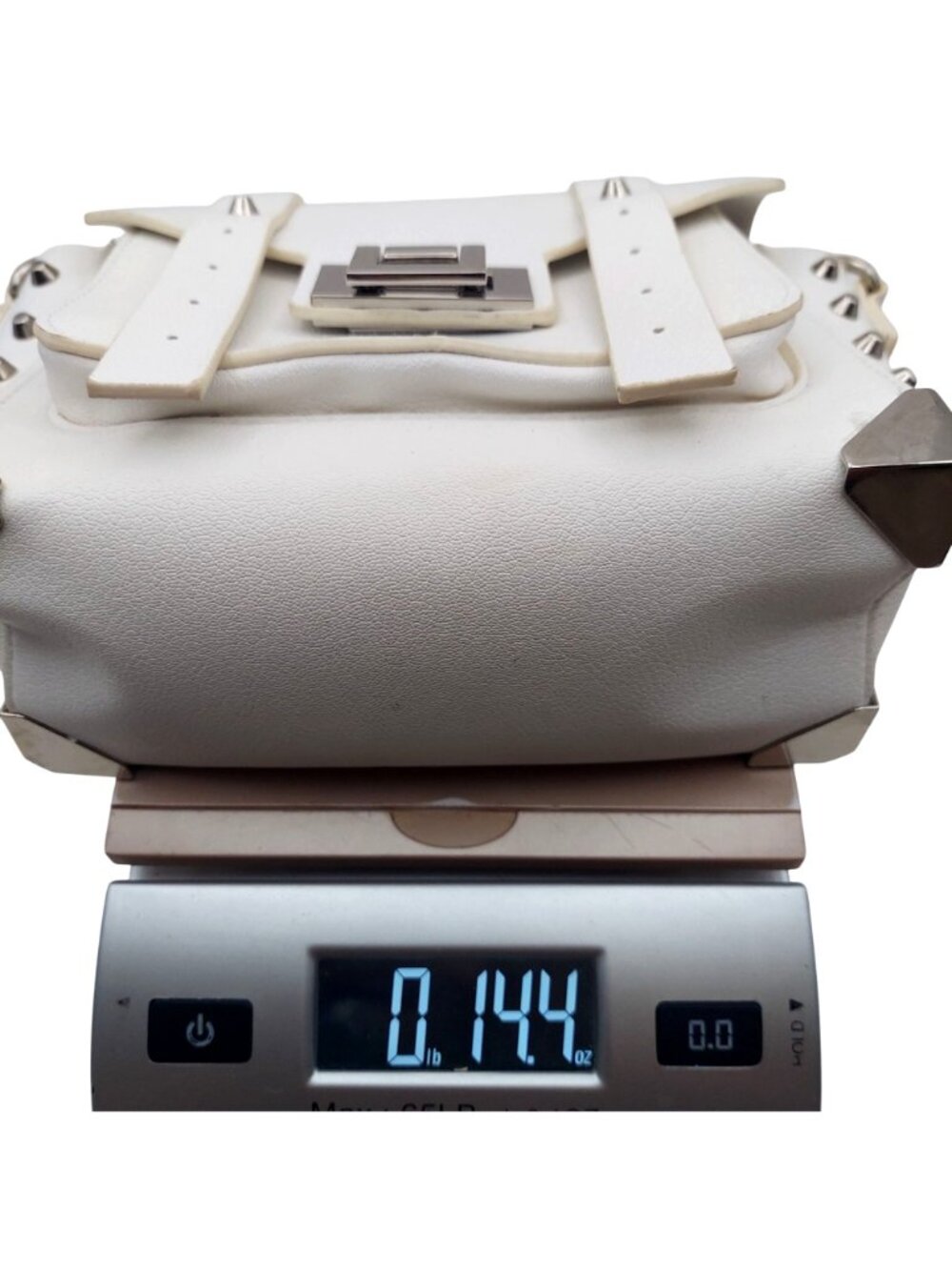 Messenger Crossbody Bag Faux Leather White Silver Tone Studded Adjustable Strap - Picture 10 of 10